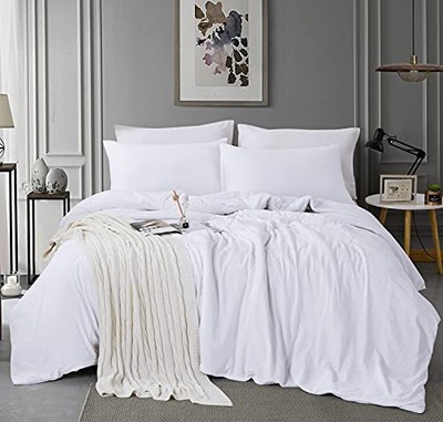 White Duvet Cover Queen Size 3 Piece Set 1 Duvet Cover and 2 Pillow Cases Sol...