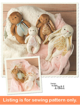 SEWING PATTERN Sew Stuffed Animal Soft Plush Toy - Teddy Bear Bunny Rabbit 8625
