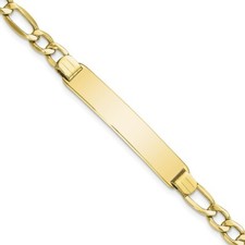 Real 10K Yellow Gold Figaro Link ID Chain Bracelet; 8 inch; Lobster Clasp