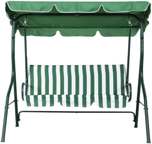 Gardeon Outdoor Swing Chair Garden Bench Furniture Canopy 3 Seater White Green - Picture 2 of 7