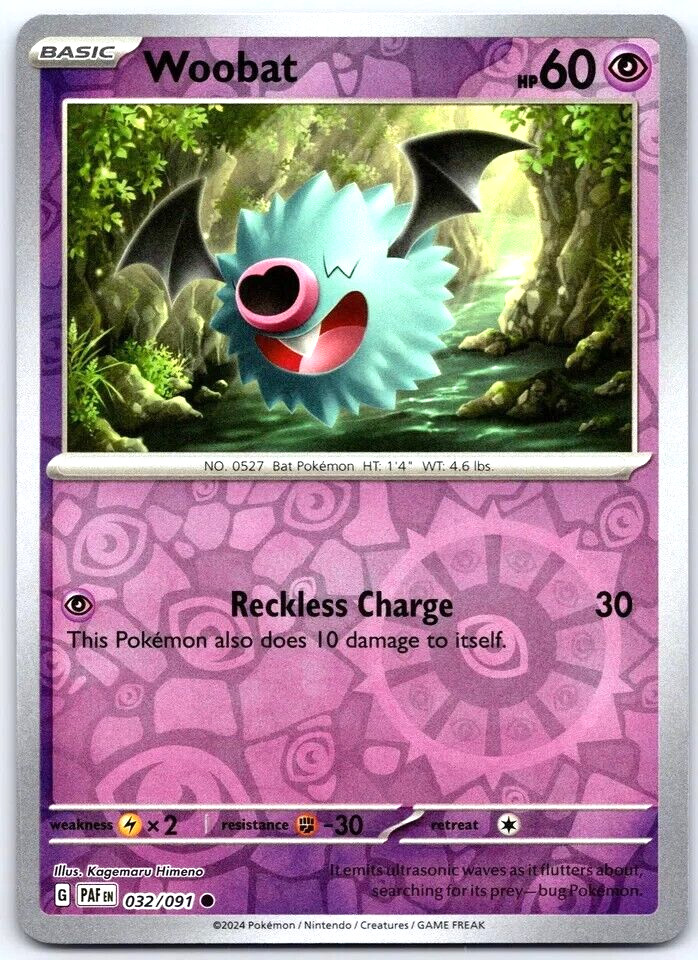 Woobat Reverse Holo Pokemon TCG Card 032/091
