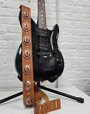 Copper Navajo Thunder Bird Concho Guitar Strap Black Cowhide Brown Leather USA
