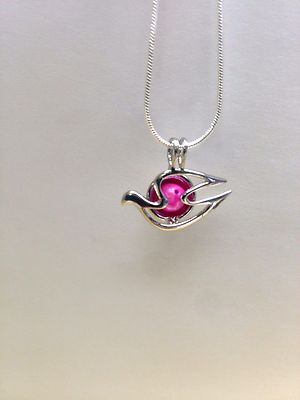 Make a Wish Pearl Cage Pendant Necklace Dove 925 Chain+
