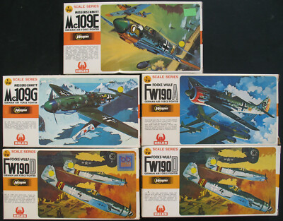 5x HASEGAWA - Me-109 G + E und Focke-Wulf FW-190 D+A - 1:72 - Flugzeug Model Kit