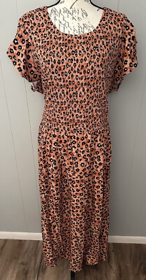 Lularoe Grace Ruffle Sleeve Smocked Maxi Dress Size 3XL Leopard