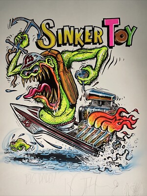ED ROTH STINKER TOY Hand Colored Signed Print Rat Fink Print Hot