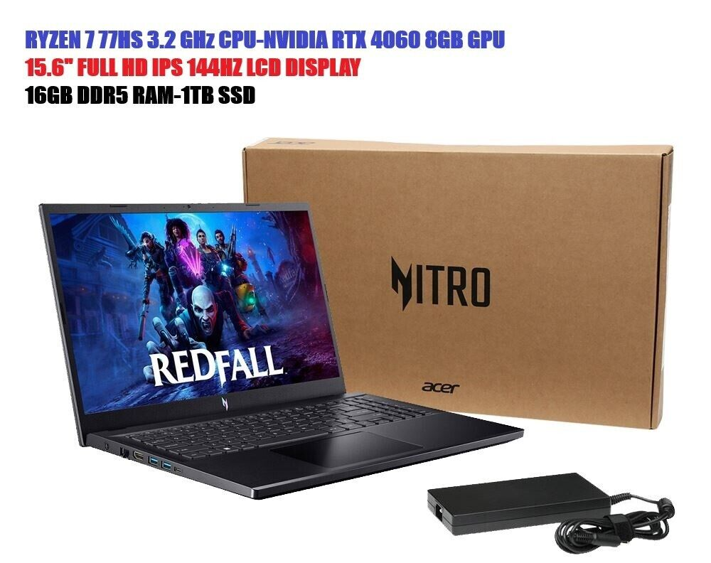 Acer Nitro V 15.6 Gaming Laptop Ryzen 7 RTX 4060 16GB RAM 1TB SSD-image