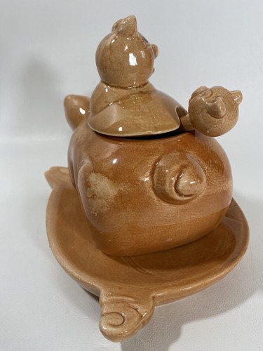 Vintage 4 Pcs Glaze ceramic piggy jar/canister Gravy, Cream Or Sugar beautiful - Picture 4 of 14