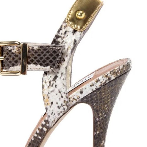Steve Madden Reya Natural and Gold T-Strap stiletto buckle Sandals Snakeskin 7 - Picture 14 of 15