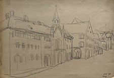 Disegno #11 Vista Città Di Isny IN Allgäu Tübingen Circa 1950 Alfred Haag