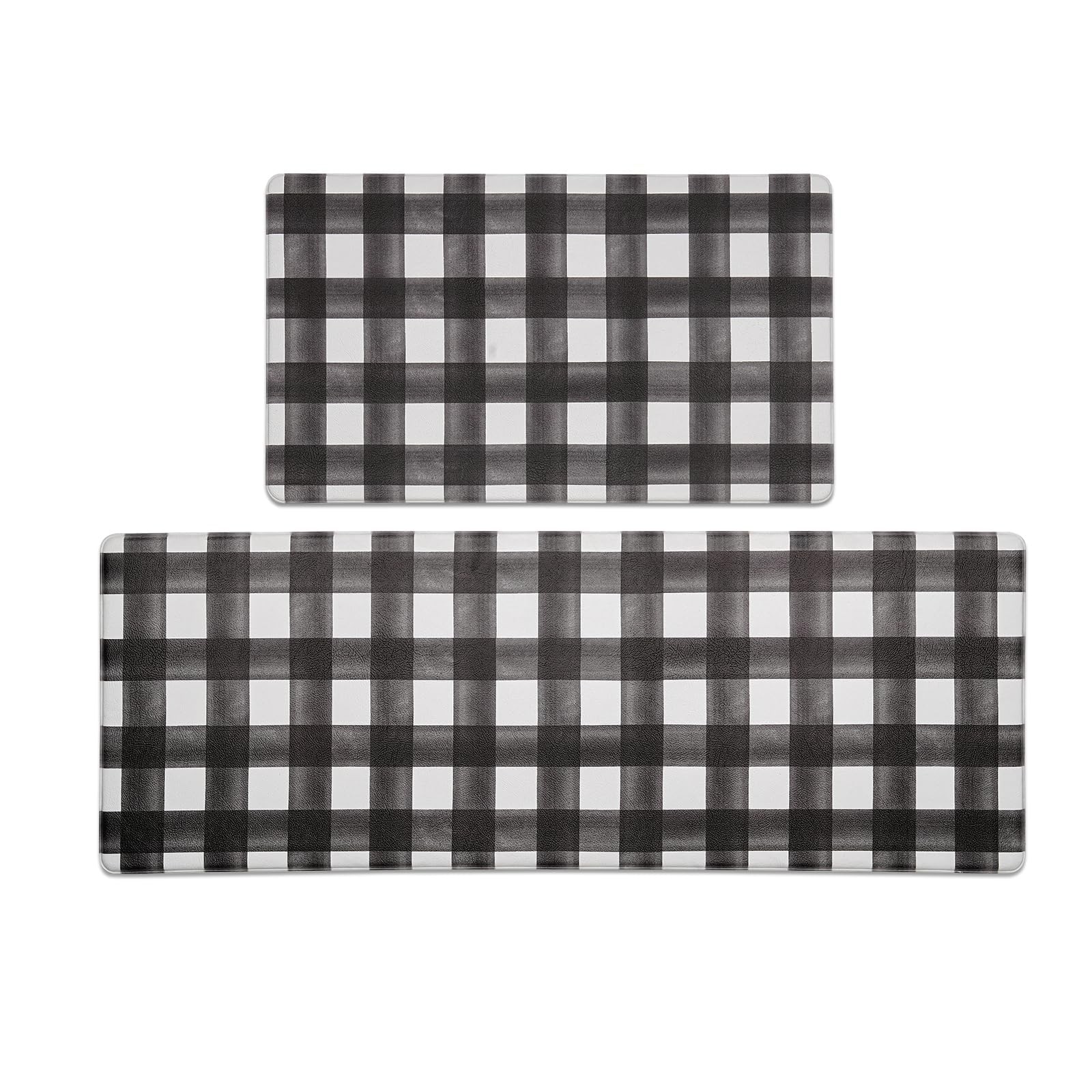 Modern Farmhouse Plaid 2 Piece Set Kitchen Mats for Floor Anti Fatigue Waterp...