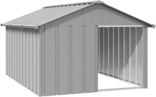 Dog House Outdoor Kennel - Gray Galvanized Steel Pet Shelter