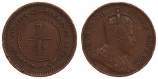 Straits Settlements 1/4 Cent 1908 Edward VII