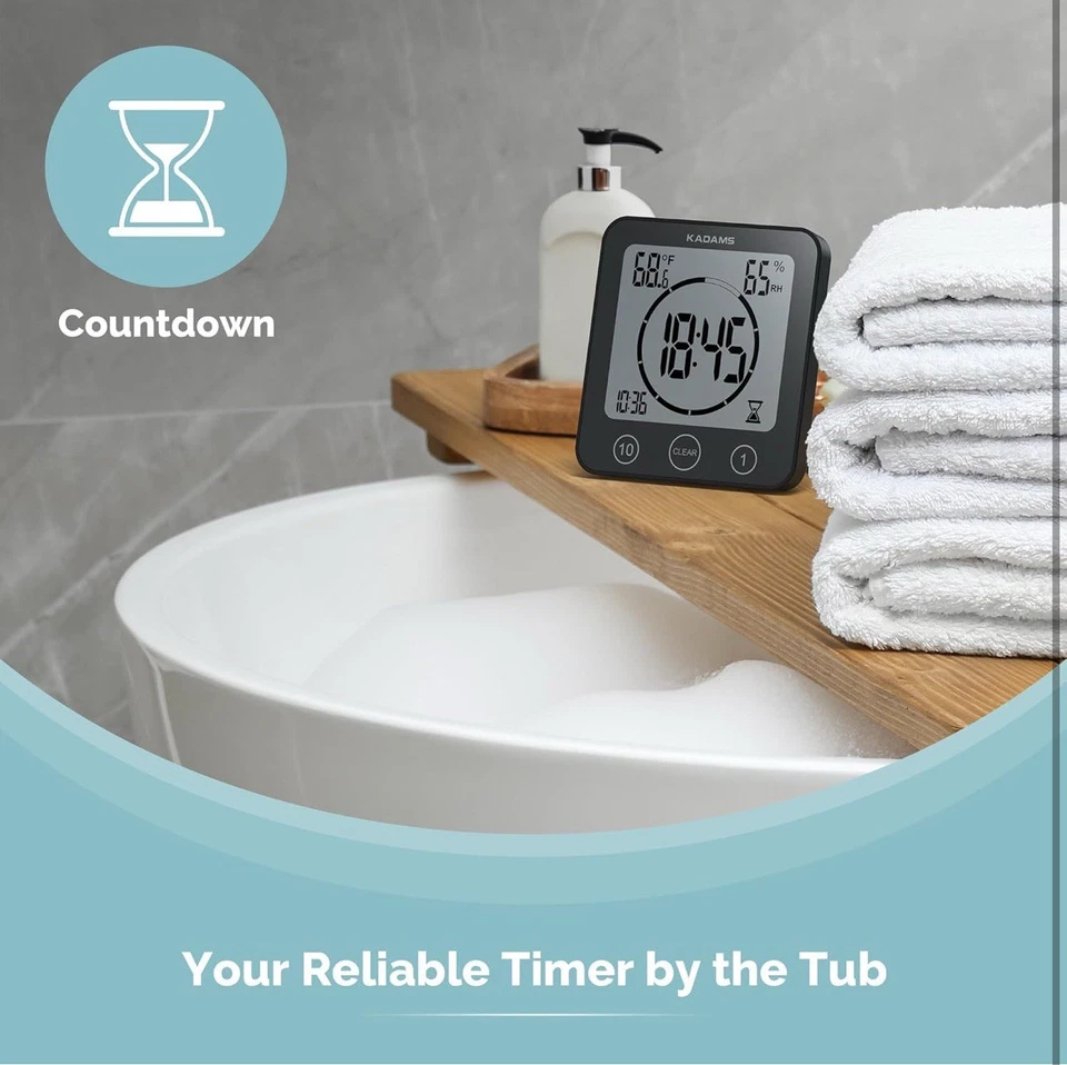 Shower Clock Waterproof Bathroom Digital Wall Clock W/ Temperature & Humidity - Image 4 of 4