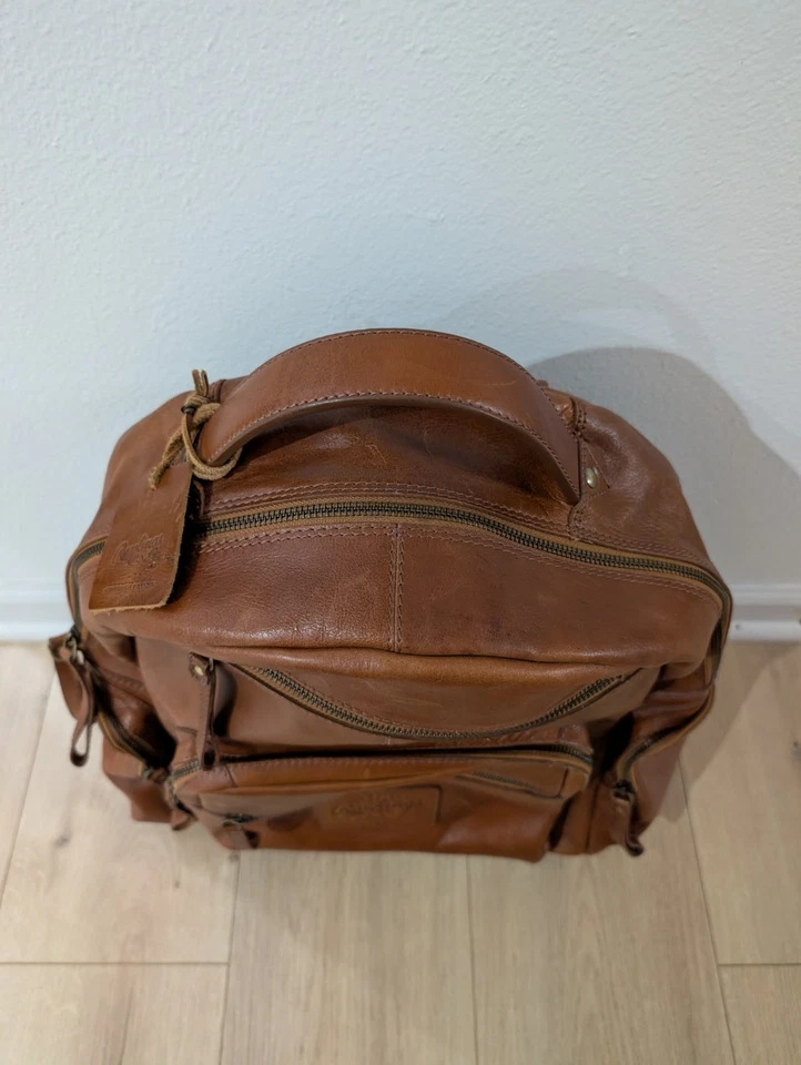 Mochila de couro genuíno Rawlings robusta RARA tamanho completo com zíper lateral - Imagem 4 de 4
