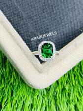 Cushion Cut Emerald Ring 925 Sterling Silver Gift For Her Halo Engagement Ring.
