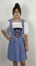 Alpenm rchen Cotton Dirndl Dress 2XL Blue Gingham German Oktoberfest Trachten