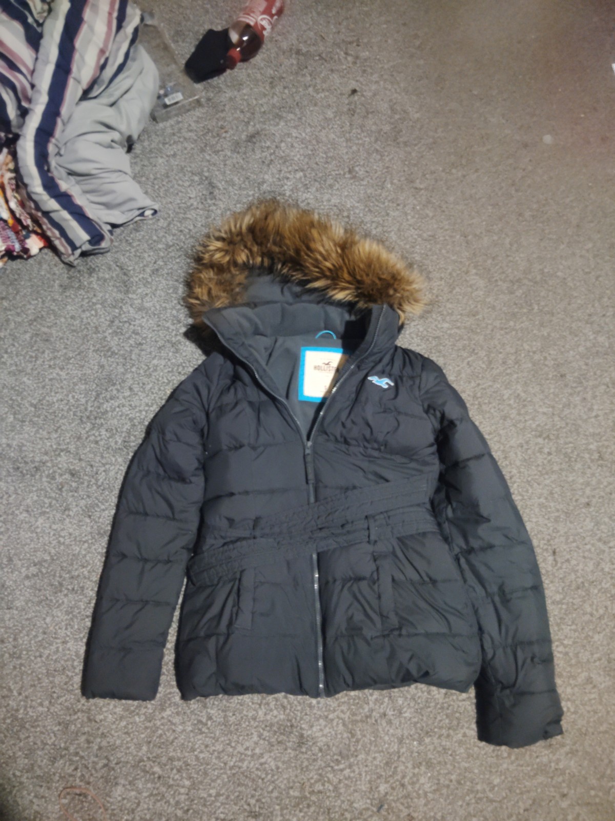Y2K Hollister Belted Coat With Rare Blue Seagull Logo, Size Small