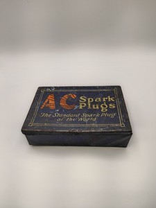 Vintage/Antique Metal AC Spark Plugs Box "The Standard Spark Plug of the World"