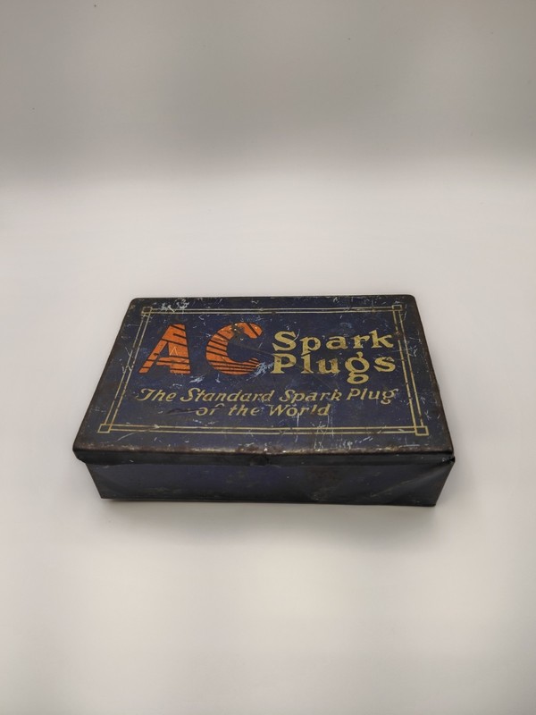 Vintage/Antique Metal AC Spark Plugs Box "The Standard Spark Plug of the World"