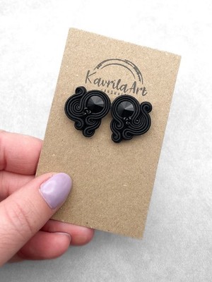 Stilvolle schwarze Soutache Ohrringe Handarbeit klassisch elegant Schmuck Geschenk
