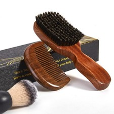 Beard Brush for Men, Natural Boar Bristle Sapele Wood Brush for Beard and Hai...
