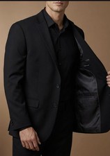 PRONTO UOMO Platinum 100 Wool Black Sport Coat Blazer Jacket 44L Double Vented