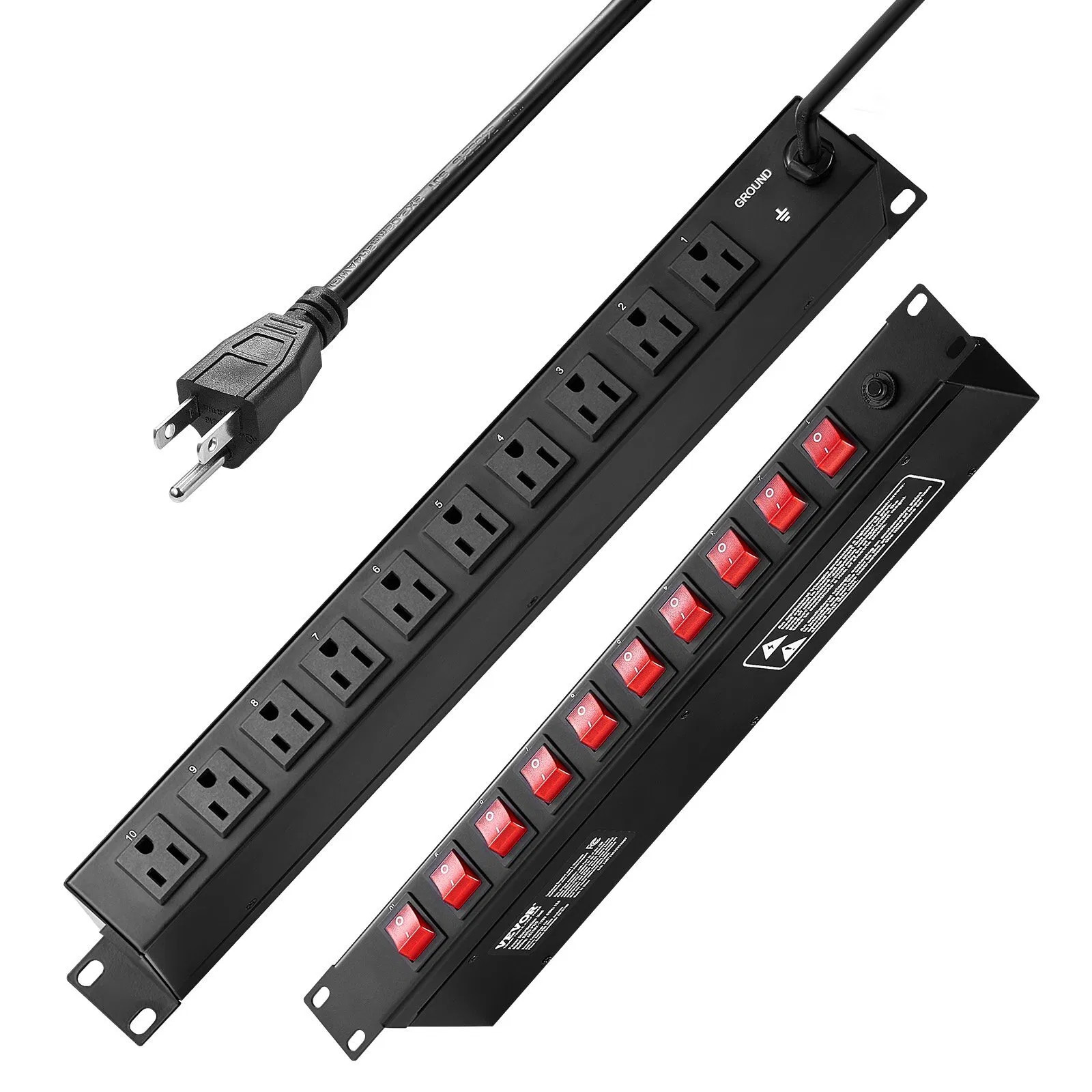 1U PDU, 10 Outlets, Rack Mount Power Strip Fits Standard 19