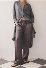 ZARA EMBROIDERED SATIN EFFECT ZW COLLECTION PANTS Size S