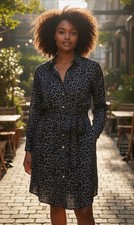 NEW Michael Kors Leopard Houndstooth Black Plaid Snap Belted Shirt Dress L XL 0X