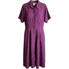 LÉA Striped Shirtdress Womens Large Fuchsia Navy Blue