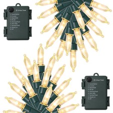 2 Pack 50 LED Outdoor Christmas Lights, 16FT Battery Operated Mini String Lights