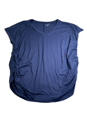 Livi Top Women 22/24 Navy Blue V Neck Short Sleeve Ruched Sides Soft Stretch NWT
