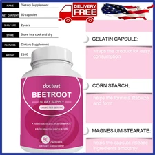 Rosabella Organic Beet Root Capsules for Circulation & Natural Energy Boost 60Ct