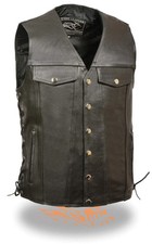 EL5360 Black Motorcycle Leather Vest with Denim Style Pockets Size 2XL