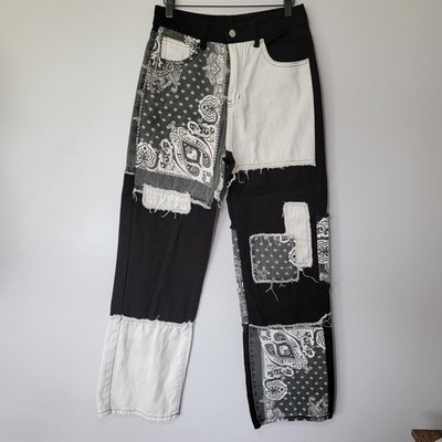 Patchwork Baggy Jeans Womens 4 Hippie Boho Bandana Cosplay Costume Artsy Shein