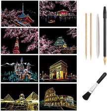 Scratch Art Paper, Rainbow Night View Scratchboard for Adults  Kids, Mini Envel