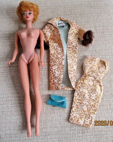 Vintage Barbie Doll Blonde Bubble Cut Evening Splendor Angora Trim Knit Outfit
