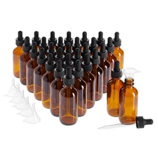 30-Pack 2 Oz Amber Glass Eye Dropper Bottles and 6 Funnels for Essential Oils