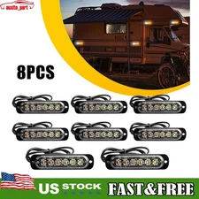 8X Amber/White 6LED Car Truck Beacon Warning Hazard Flash Strobe Light