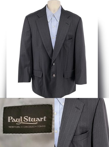 Paul Stuart Blazer Size 44R Charcoal Gray Striped Sport Coat Wool Suit Jacket - Picture 10 of 10