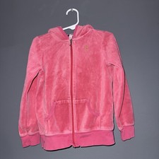 Juicy Couture Girls Pink Velour Zip-Up Hoodie Size 6   Gold Logo