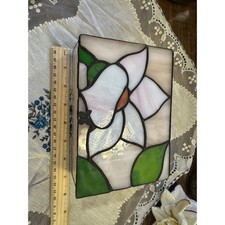 Vintage Stained Glass Trinket Box Floral Slag Glass Jewelry Box Butterfly Accent