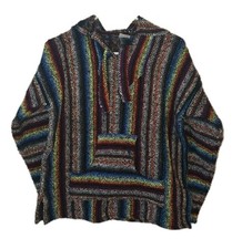 Multicolored Hoodie Mens Medium Long Sleeve Pullover Poncho Baja
