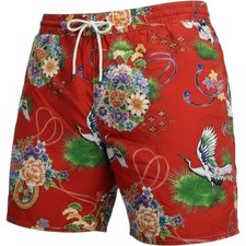 Vintage Polo Ralph Lauren Swim Trunks XXL Red Crane Floral Japanese Aesthetic