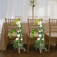 12Pcs Artificial Wedding Chair Rose Flowers Decoration Pew Floral Party Decor