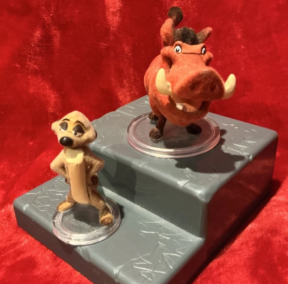 HTF DISNEY THE LION KING TIMON & PUMBA MINI FLOCKED PVC FIGURES WITH STANDS EXC! - image 3 of 4