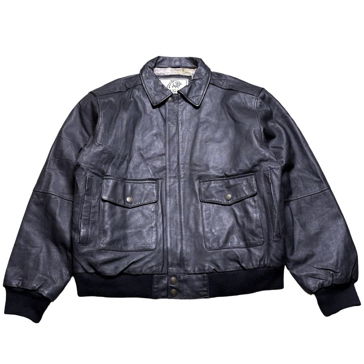 Vintage Cougar Black Leather Jacket Bomber Flight A2 Men's Large