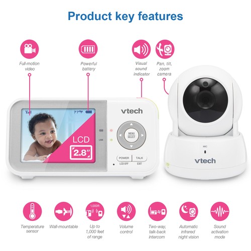 VTech VM923 2.8'' Digital Video Baby Monitor With 2.8'' Screen Pan & Tilt - Picture 2 of 10