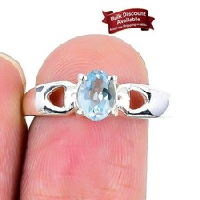 Natural Swiss Blue Topaz December Statement Ring Jewelry Size 7.5 Solid Silver